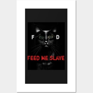 Hungry black maine coon cat  - feed me slave - Posters and Art